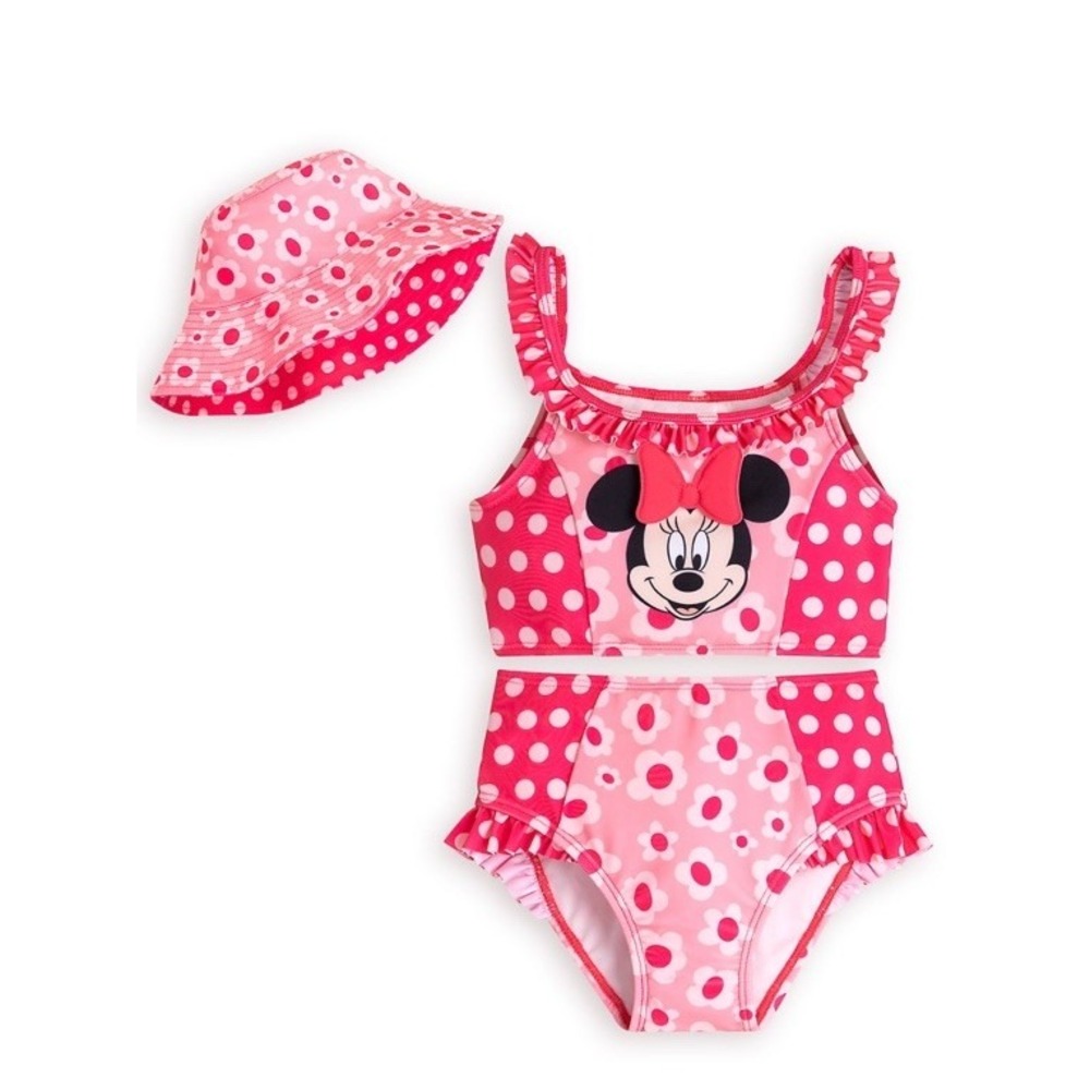 Disney Store Minnie Mouse‎ Pink Swimsuit Girls Bikini Set Sz3 UPF 50+